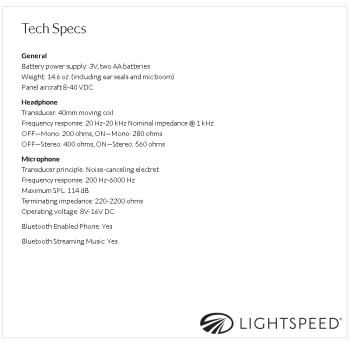 LIGHTSPEED HEADSET ZULU 3 BLUETOOTH STRAIGHT CORD DUAL PLUG 4064