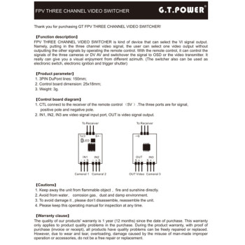 MR VIDEO SWITCH 3CH FPV GT POWER FV3IN1