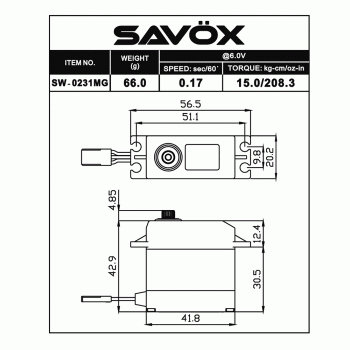 SAVOX SERVO SW-0231MG PLUS 7.4V 25KG 0.15S WATERPROOF