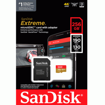 SANDISK MICROSDXC UHS-I EXTREME 256GB 190MB/S CARD WITH ADAPTER