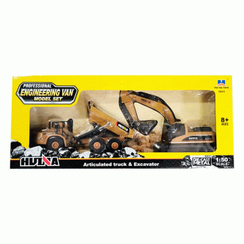 HUINA MINIATURA 1/50 METAL ARTICULATED TRUCK AND EXCAVATOR 1611