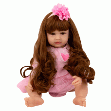 BONECA BABY REBORN V-50 VESTIDO E CASACO ROSA 55CM (SILICONE)