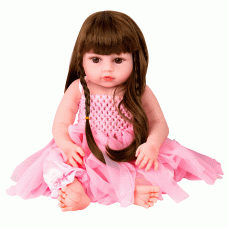 BONECA BABY REBORN V-51 VESTIDO ROSA 48CM (SILICONE)