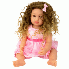 BONECA BABY REBORN V-30 VESTIDO ROSA 55CM (SILICONE)(CACHEADA)