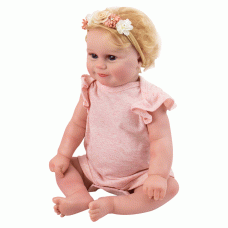 BONECA BABY REBORN V-91 MACACAO ROSA RN LOIRA 48CM (SILICONE)