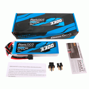 GENS ACE 14.8V 3300MAH 45C 4S EC3 AND DEANS ADAPTER