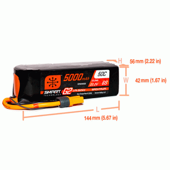 BATERIA SPEKTRUM 22.2V 5000MAH 6S 50C SMART G2 IC5 SPMX56S50