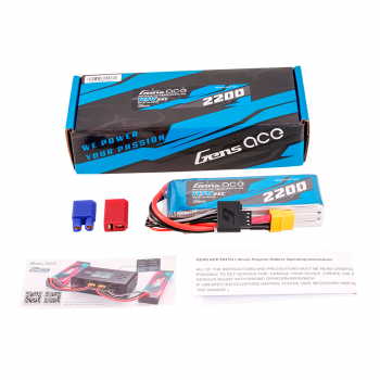 GENS ACE 11.1V 2200MAH 25C 3S G-TECH LIPO XT60 PLUG ADAPTER EC3/DEANS