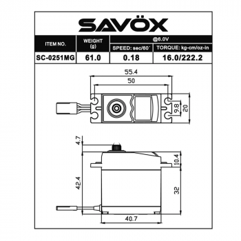 SAVOX SERVO SC-0251MG PLUS 6V 16KG .18S