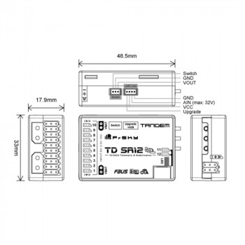 RECEPTOR FRSKY 12CH TD SR12 TANDEM DUAL-BAND 900MHZ