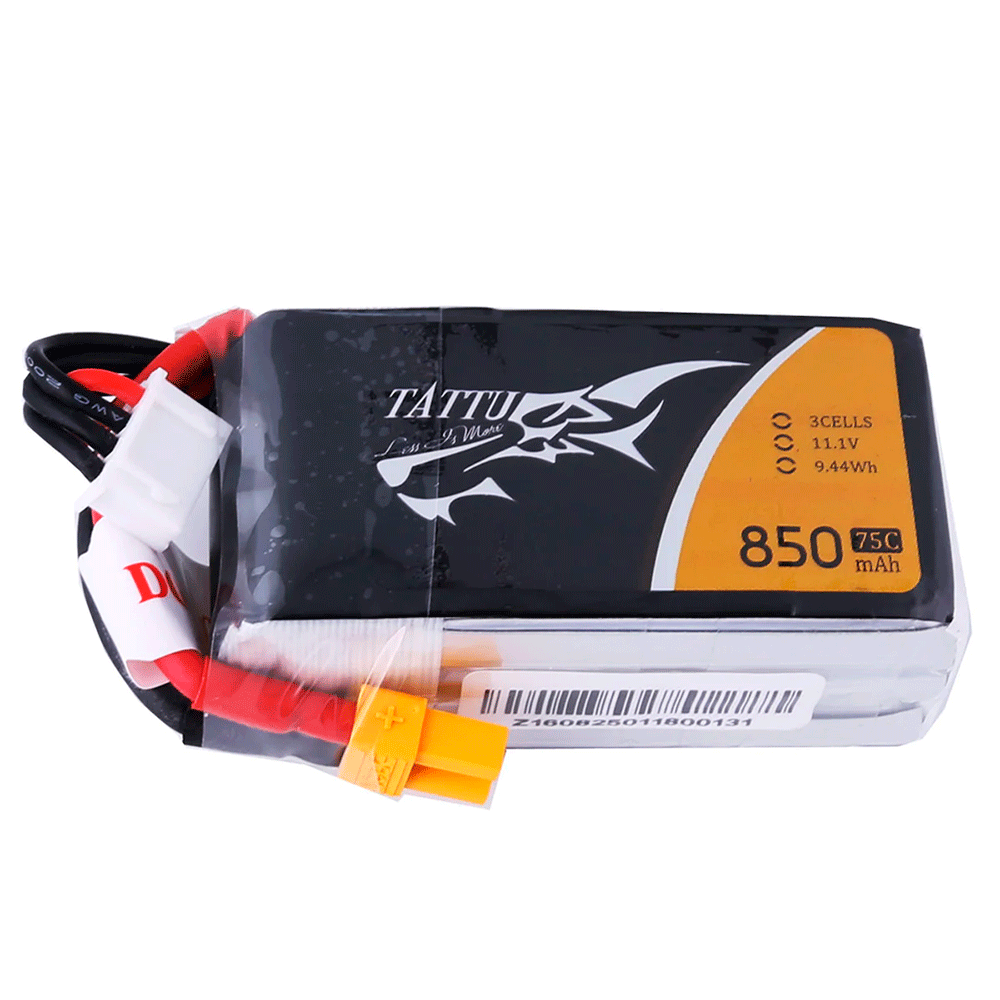 GENS ACE TATTU 11.1V 850MAH 75C 3S LIPO XT60 PLUG (DISCONT.)