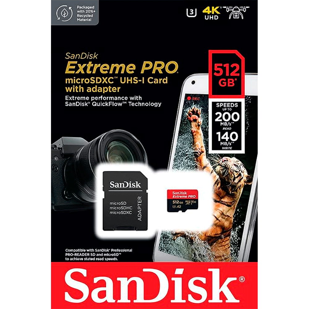 SANDISK MICROSDXC UHS-I EXTREME PRO 512GB 200MB/S CARD WITH ADAPTER