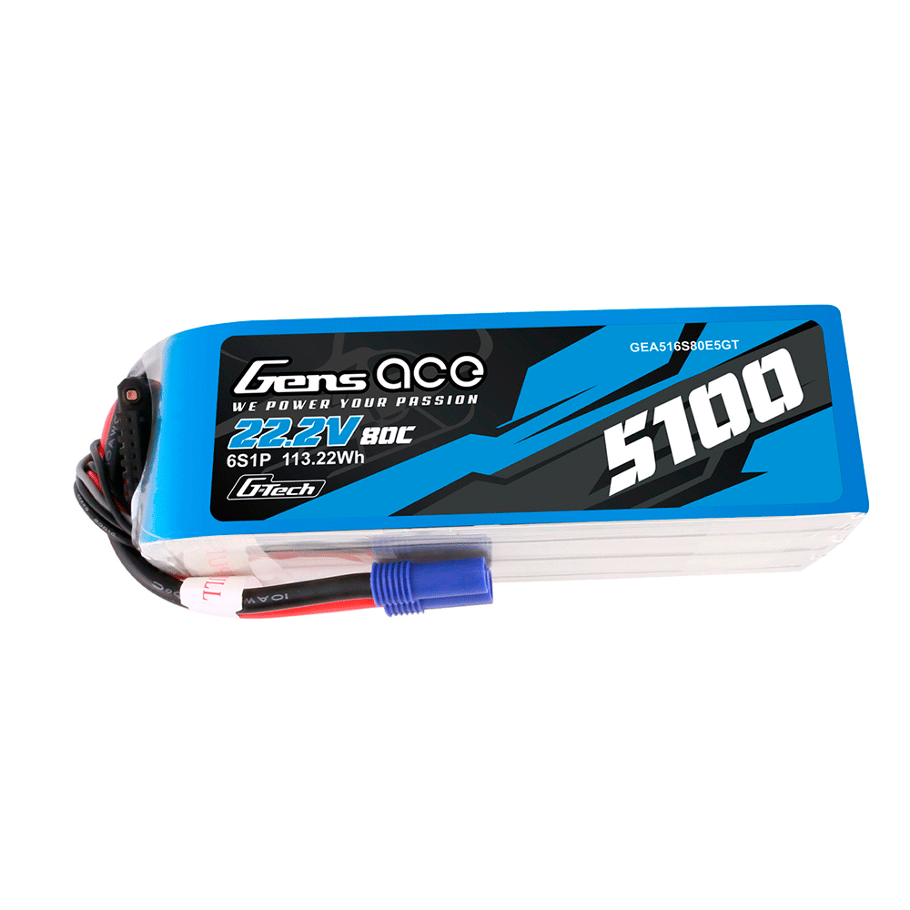 GENS ACE 22.2V 5100MAH 80C 6S LIPO G-TECH EC5 PLUG