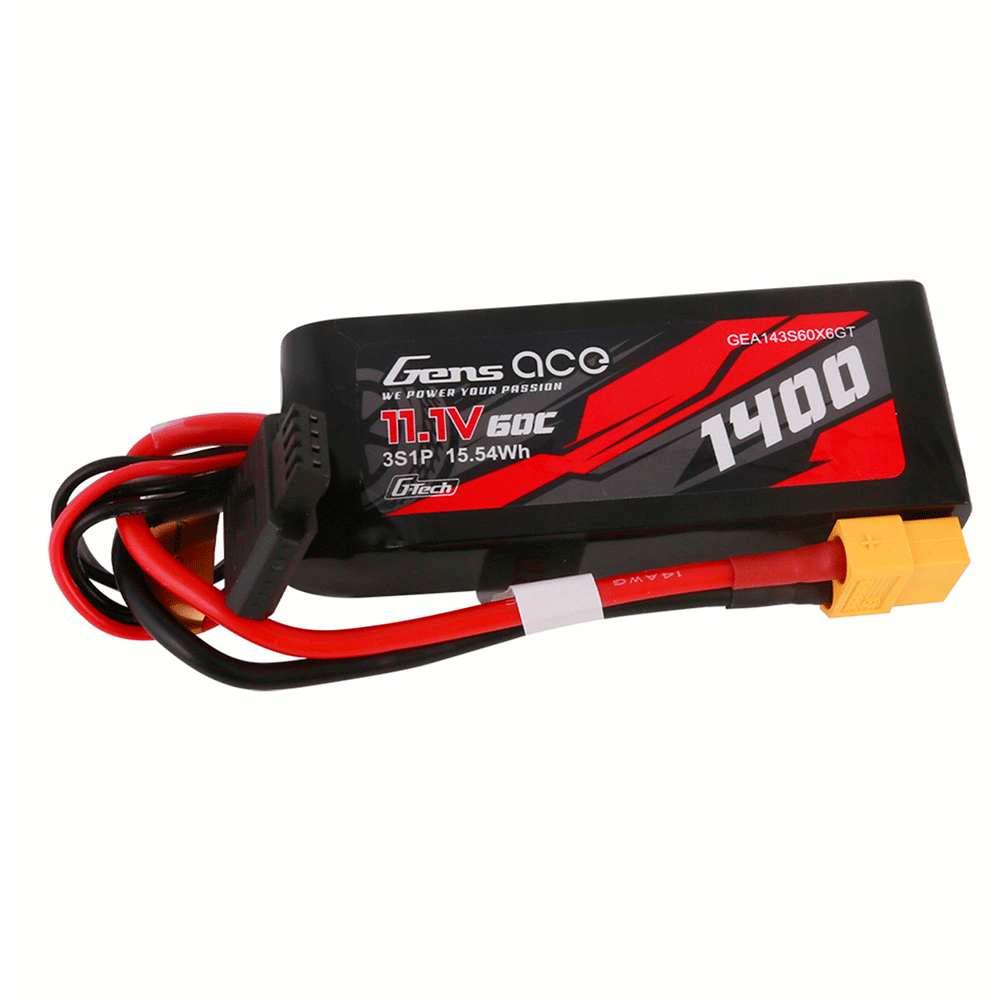 GENS ACE 11.1V 1400MAH 60C 3S LIPO G-TECH XT60 PLUG
